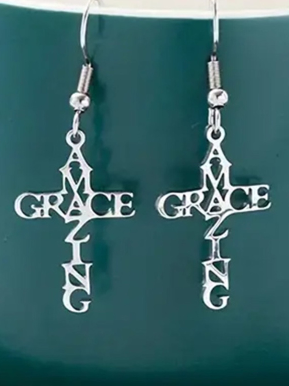 Amazing Grace Cross Earrings Stainless Steel